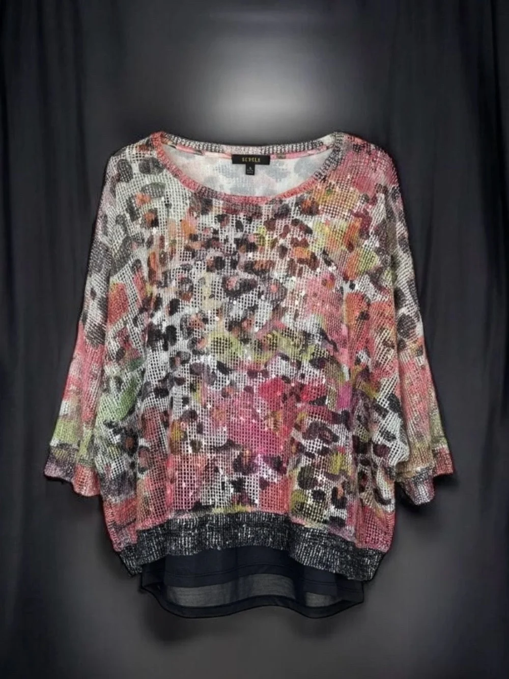 Vecceli Italy Abstract Mesh Layered Top Women’s L Boho Lagenlook Knit Blouse